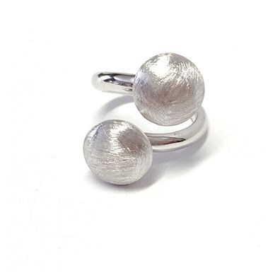 moderner Ring offen 925 Silber mit 2 matten Kugeln (flach) #54