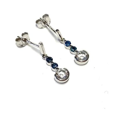 Ohrringe elegante Ohrstecker in 333/- Weißgold + Zirkonia und Safir