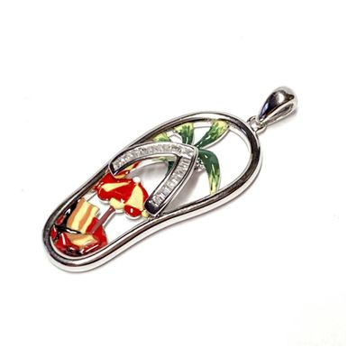 bunter Anhänger als Flip Flop in 925/- Sterling Silber rhod mit Zirkonia und Lack