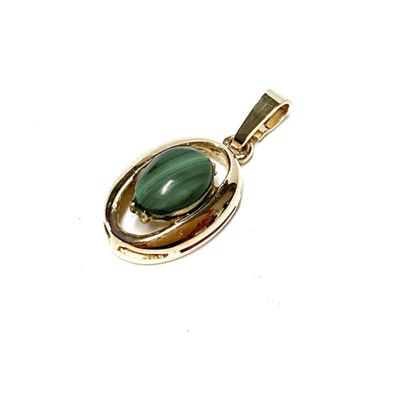 kleiner dezenter Anhänger in 375/- Gelbgold mit Malachit Cabochon oval