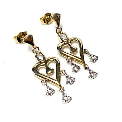 feine Ohrstecker 333/- Gelbgold mit beweglichen Zirkonia Elementen