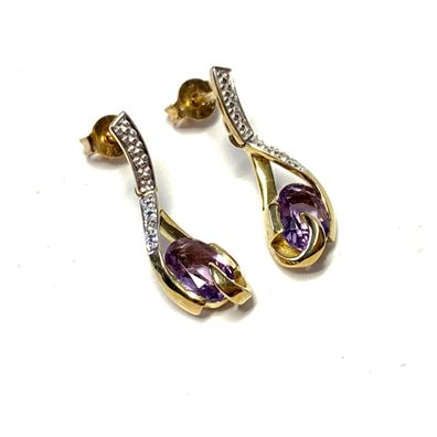 edle Ohrstecker 333/- GG mit Amethyst + Brillant 0,01ct