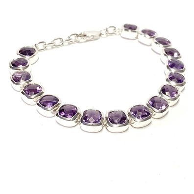 edles Armband mit eckig facettierten Amethyst in 925 Silber pol 18 - 20 cm