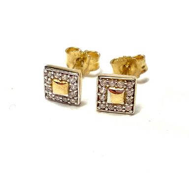 edle Ohrstecker 333 Gelbgold eckig mit Zirkonia