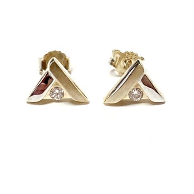 bicolor Ohrstecker 333 Gelbgold mit Zirkonia dreieckig