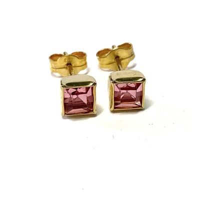 rosa Zirkonia (eckig) in 333 Gelbgold als Ohrstecker
