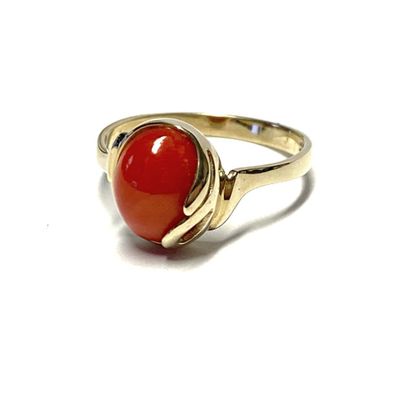 Goldring 333/- Gelbgold Koralle - Cabochon oval #56
