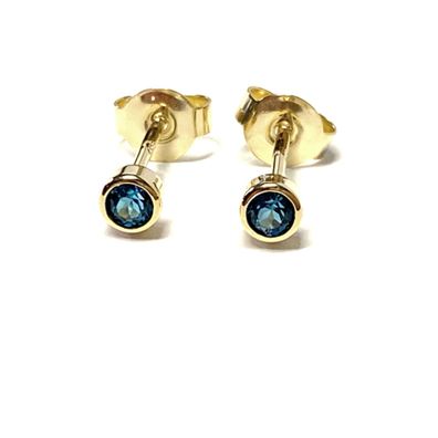 Ohrstecker 333 Gold Blautopas London blue klein dezent Zweitstecker