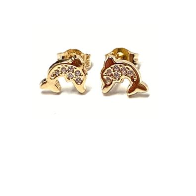 Ohrstecker 585 Gelbgold Delfin mit Zirkonia poliert Kinderschmuck