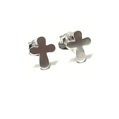 Ohrstecker Silber 925 kleines Kreuz matt dezent uni einfarbig