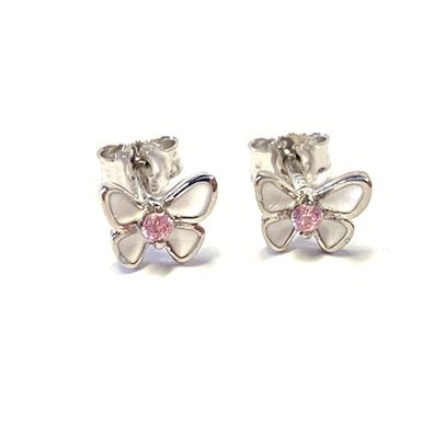 kleiner weißer Schmetterling als Ohrstecker 925/- Sterling Silber mit rosa Zirkonia