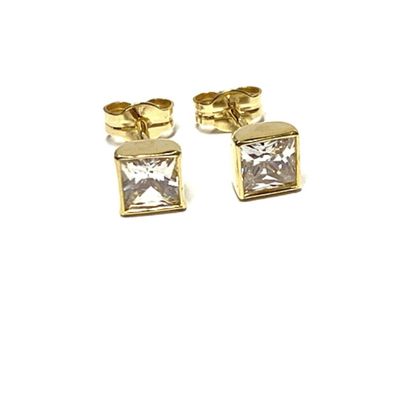 Ohrstecker 333 Gelbgold Zirkonia carré quadratisch eckig glitzern