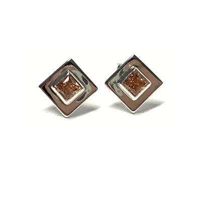 Ohrstecker 925 Silber eckig Zirkonia beige poliert 8 x 8mm