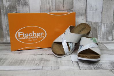 fischer Damen Pantolette beige/silber mit buntem Kreuzband