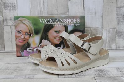 Scandi Damen Sandale beige mit Klettverschluss