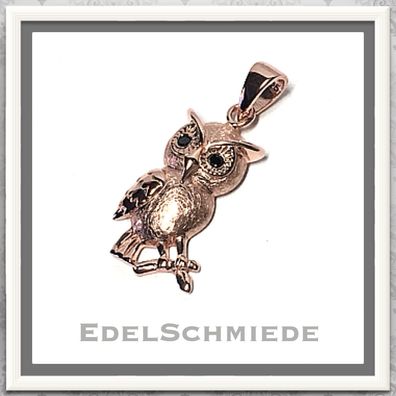 Eulenanhänger 925 Silber rosé m schwarzen Zirkonia