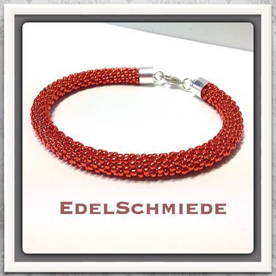 Häkelarmband orange metallic mit 925/- Verschluß 20cm