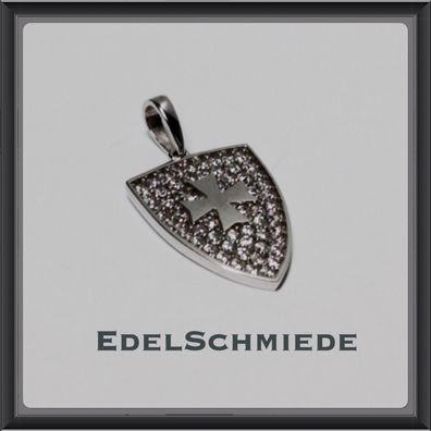 Ritterschild als Kettenanhänger, 925/- rhod. Zirk