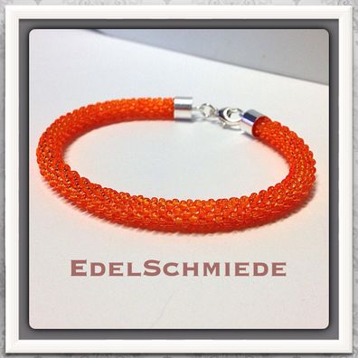 Häkelarmband orange klar mit 925/- Verschluß