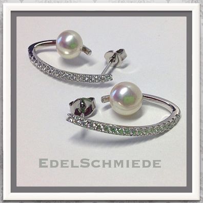 ausgefallene Ohrstecker mit Perle u Zirk. 925 Silb