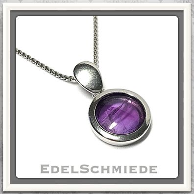 Amethyst Anhänger rund 925 Silber rhod. + Kette