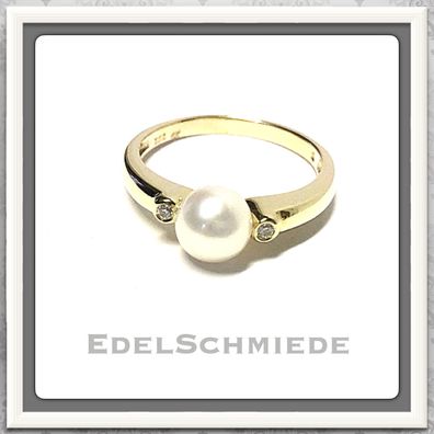 Perlenring 333 Gelbgold Zirkonia + SWP Schmuckring Ring #60