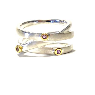 Ring 925 Silber matt Amethyst bicolor Silberring Bandring Wickelring #51