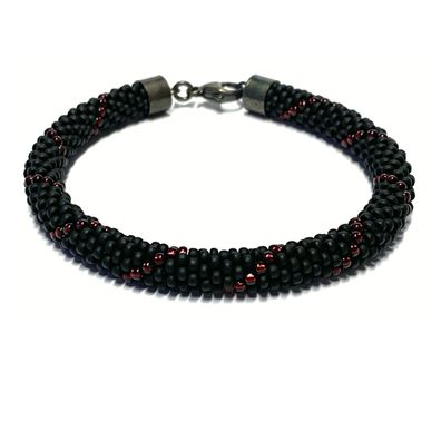 Armband schwarz matt rot 925/- Sterling Silber Verschluß geschwärzt 21cm Handarbeit