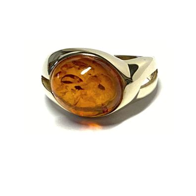Ring 333/- Gelbgold Bernstein Cabochon oval poliert #54