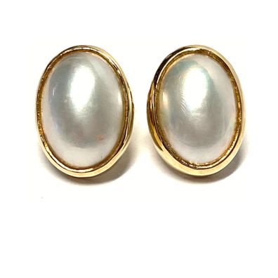 Ohrring 333/- Gold Gelbgold MabePerle oval Perle Ohrstecker Handarbeit Unikatschmuck