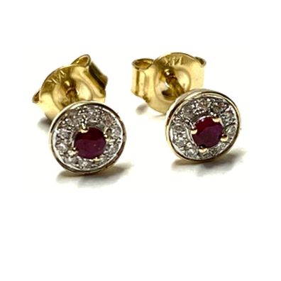 Ohrstecker 585 Gold Rubin rot rund facettiert + Brillanten 0,11ct wsi Ohrring