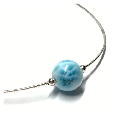 Halsreif 45cm 925/- Silber inklusive Larimar Kugel 15mm Kettengleiter