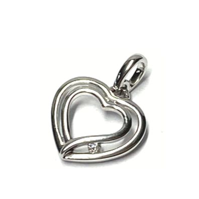 Anhänger 585/- Weißgold Herz Herzanhänger Brillant 0,01ct w/P1 Kettenanhänger Liebe