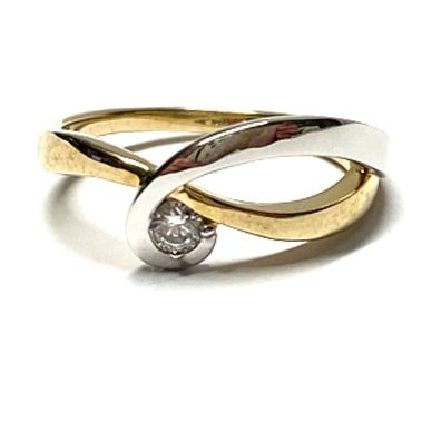 Ring 333/- Gelbgold Zirkonia Glanz bicolor Klassiker Schmuckring Bandring #54