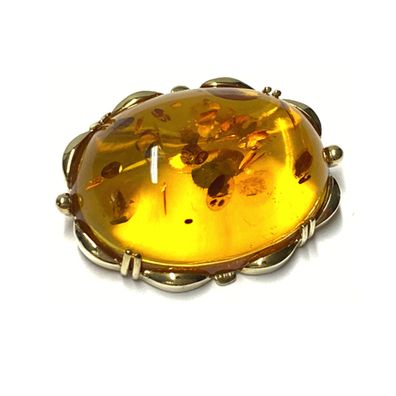 Brosche 333/- Gold Bernstein Cabochon 30 x 22mm Anstecknadel