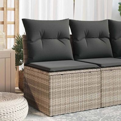 vidaXL Gartensessel ohne Armlehnen mit Kissen Hellgrau Poly Rattan