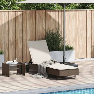 vidaXL Sonnenliege mit Rollen und Auflage Braun Poly Rattan