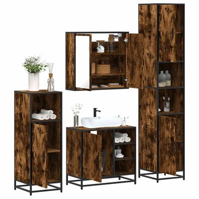 vidaXL 4-tlg. Badmöbel-Set Räuchereiche Holzwerkstoff