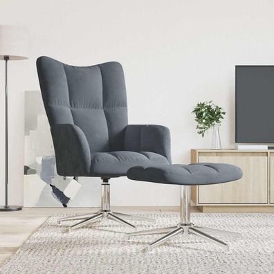 vidaXL Relaxsessel mit Hocker Dunkelgrau Samt