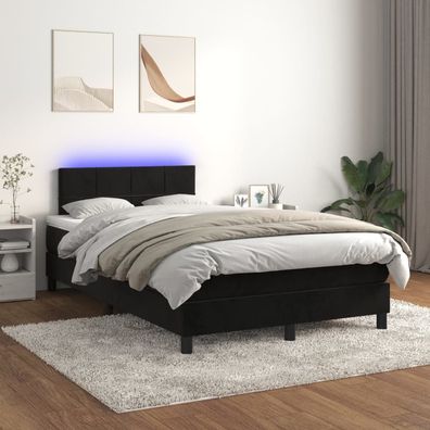 vidaXL Boxspringbett mit Matratze & LED Schwarz 120x200 cm Samt