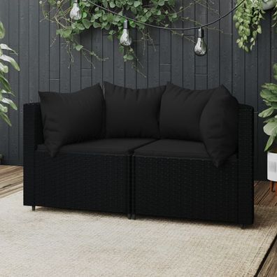 vidaXL Garten-Ecksofas mit Kissen 2 Stk. Schwarz Poly Rattan