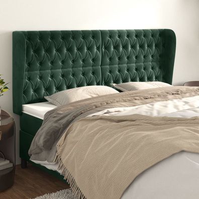 vidaXL Kopfteil mit Ohren Dunkelgrün 183x23x118/128 cm Samt
