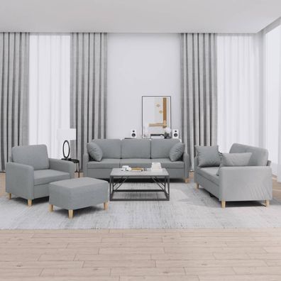 vidaXL 4-tlg. Sofagarnitur mit Kissen Hellgrau Stoff
