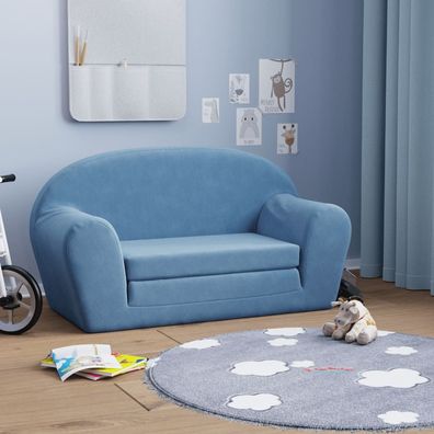 vidaXL Kinder-Schlafsofa 2-Sitzer Blau Weicher Plüsch