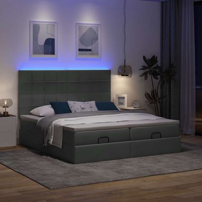 vidaXL Ottoman-Bett mit Matratzen & LEDs Dunkelgrau 200x200 cm Stoff