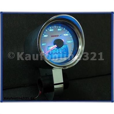 KOSO D55 HD-01S GP Style Tachometer für Harley (max 140 mph, weiß) NEU Tacho,