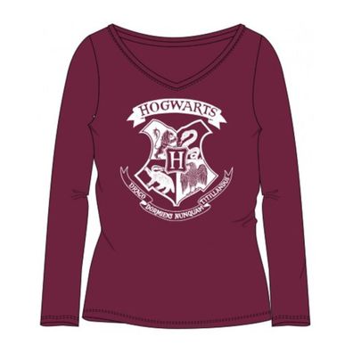 Harry Potter Langarm-Shirt - Hogwarts Wappen, Burgunderrot - Größe: 146