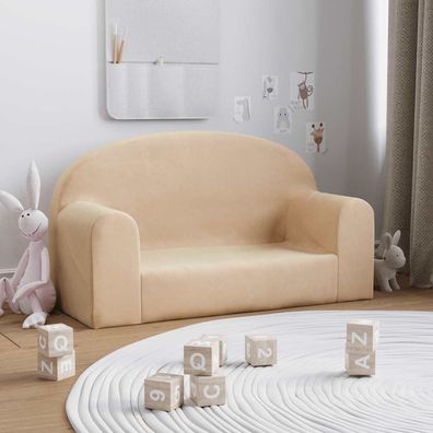 vidaXL Kindersofa 2-Sitzer Creme Weicher Plüsch