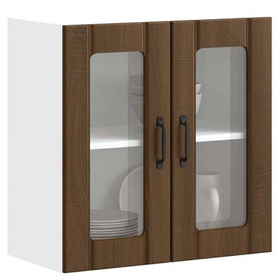 vidaXL Küchen-Hängeschrank mit Glastür Lucca Braun Eichen-Optik
