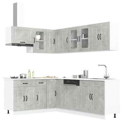 vidaXL 11-tlg. Küchenschrank-Set Kalmar Betongrau Holzwerkstoff